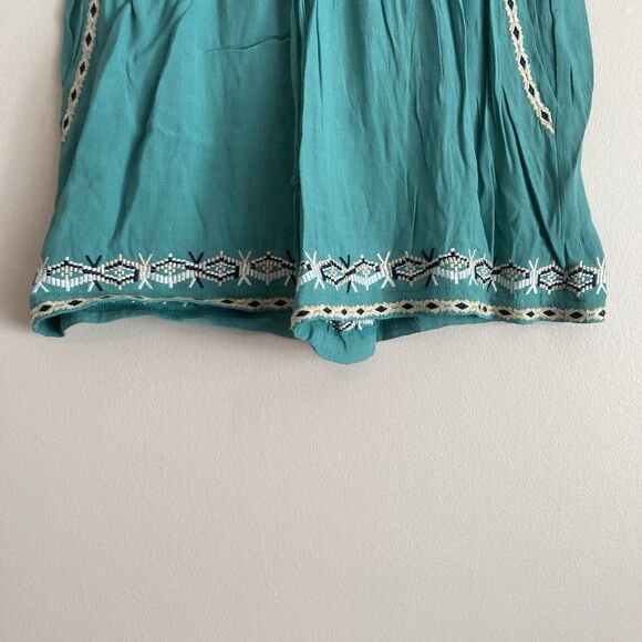 Hei Hei Anthropologie Shorts Medium Embroidered Teal Blue Beach Boho Drawstring - Picture 5 of 8